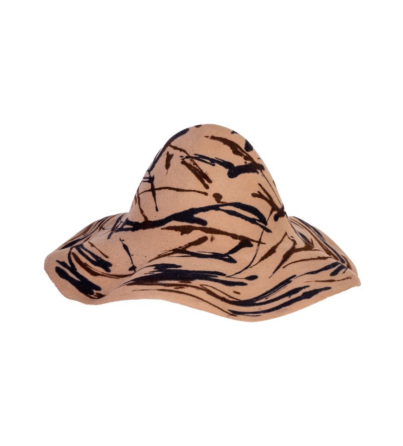 Camel Ink Painted Wool Wide Brim Hat Body